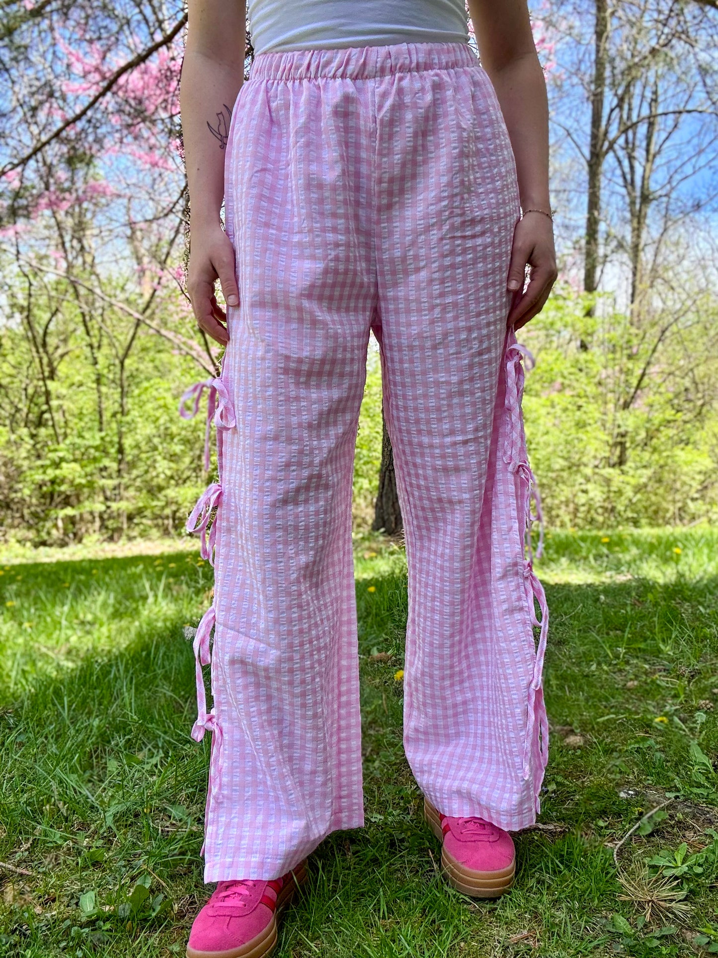 Pink Gingham Tie-Side Pants