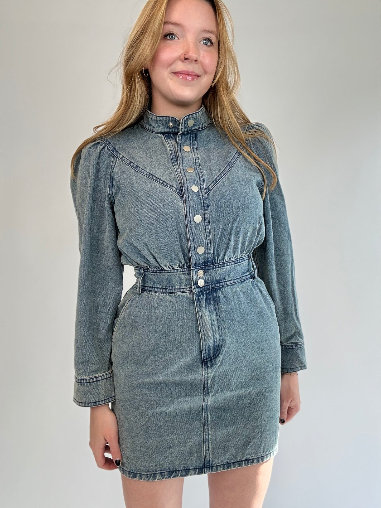 Long-Sleeve Denim Shirt Dress