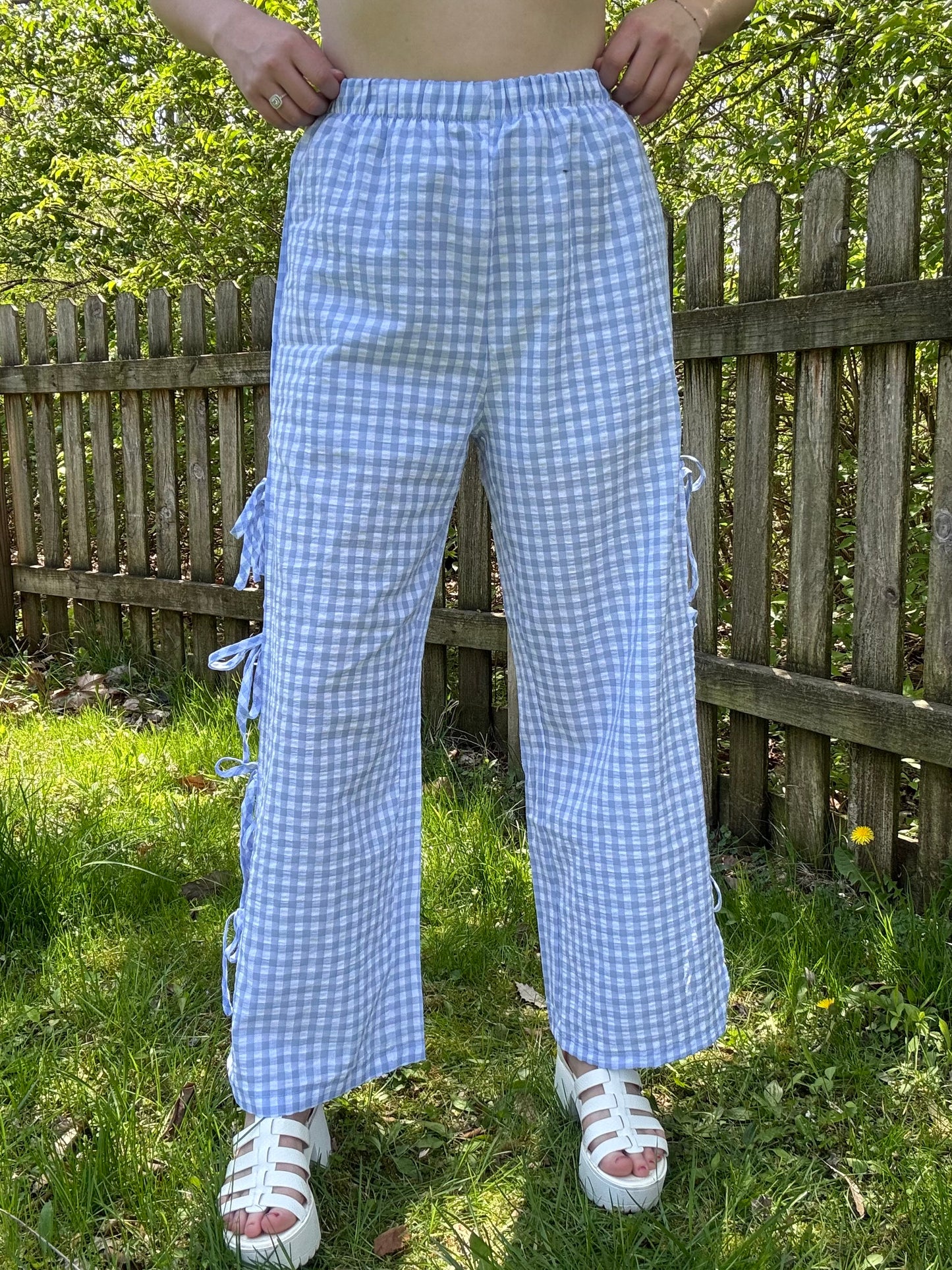 Blue Gingham Tie-Side Pants