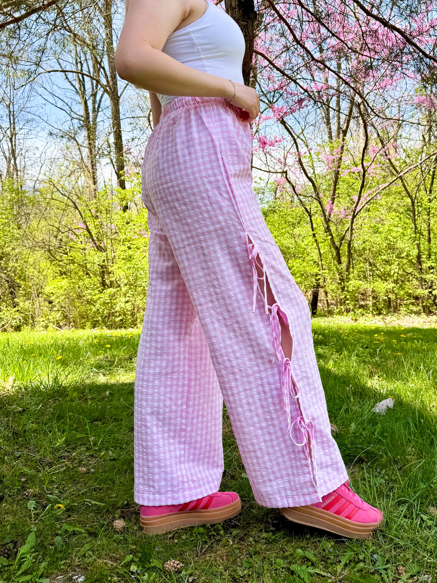 Pink Gingham Tie-Side Pants