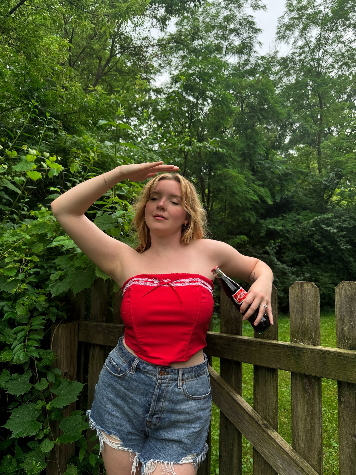 Red Lace-Up Ribbon Corset Top