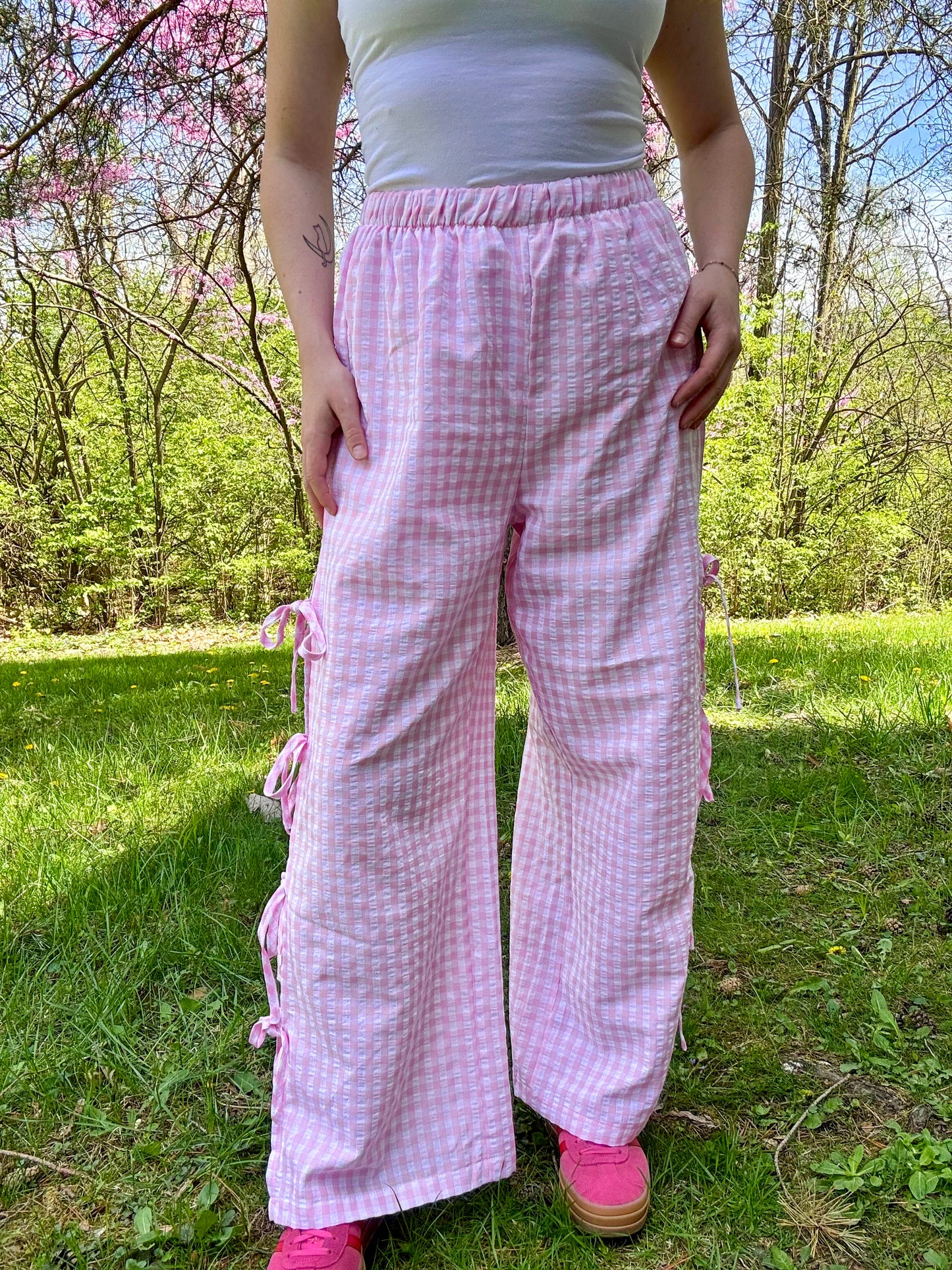 Pink Gingham Tie-Side Pants