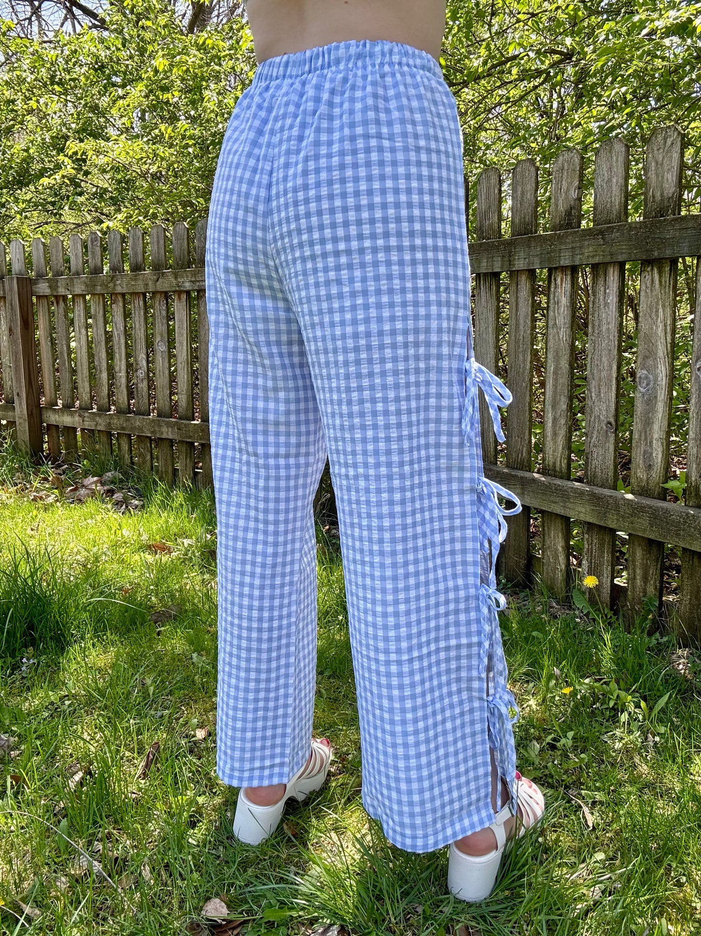 Blue Gingham Tie-Side Pants