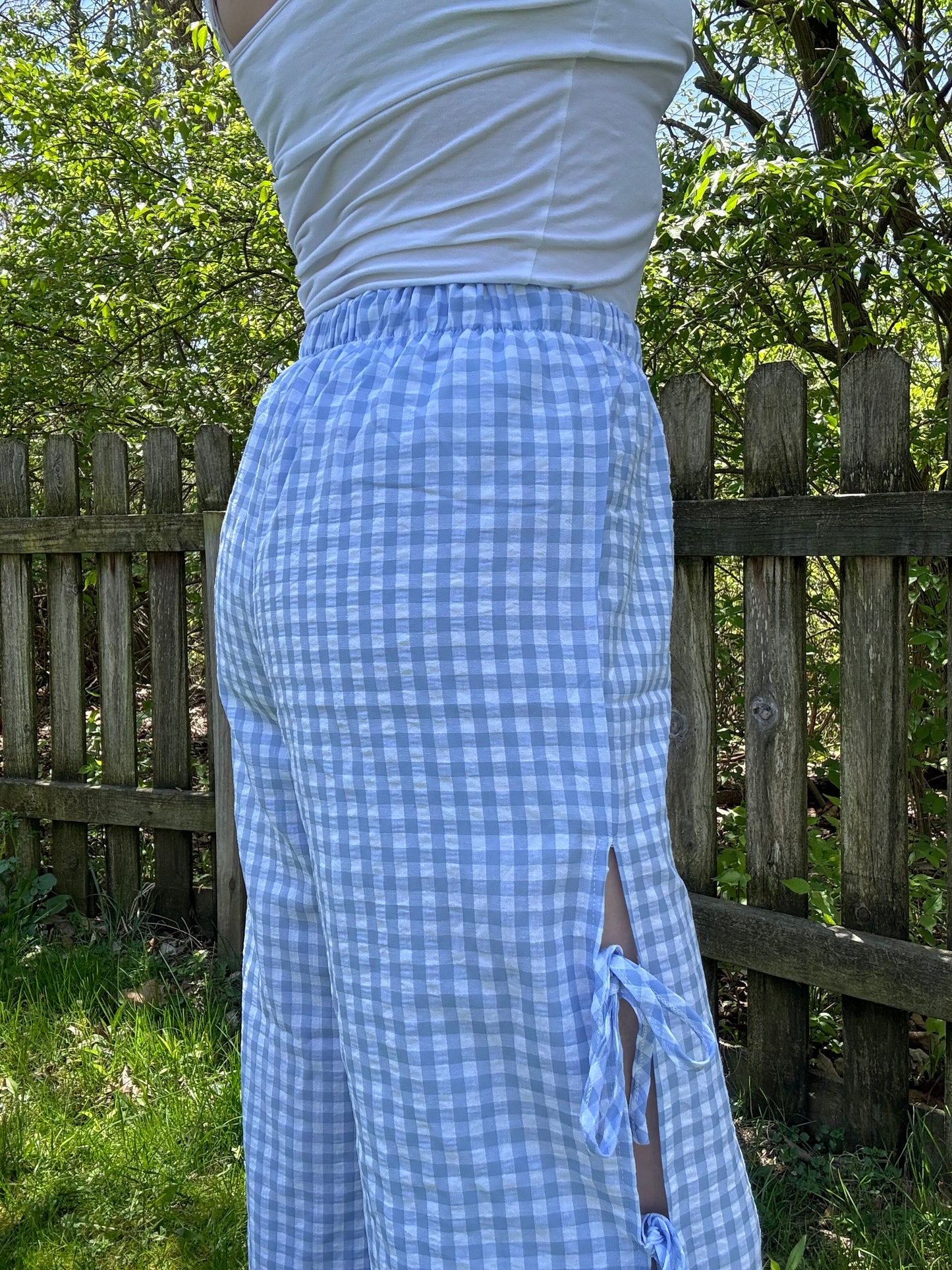 Blue Gingham Tie-Side Pants
