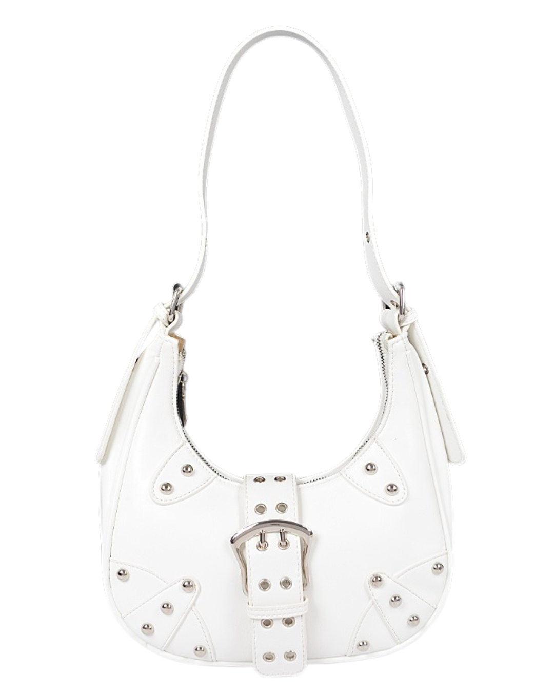 Vegan White Studded Buckle Shoulder Bag