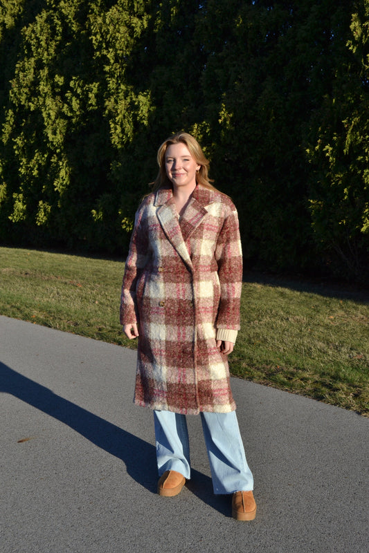 Rose Fuzzy Button Down Long Coat