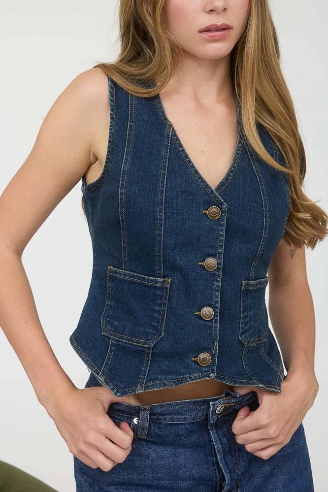 Dark Denim Button Down Vest