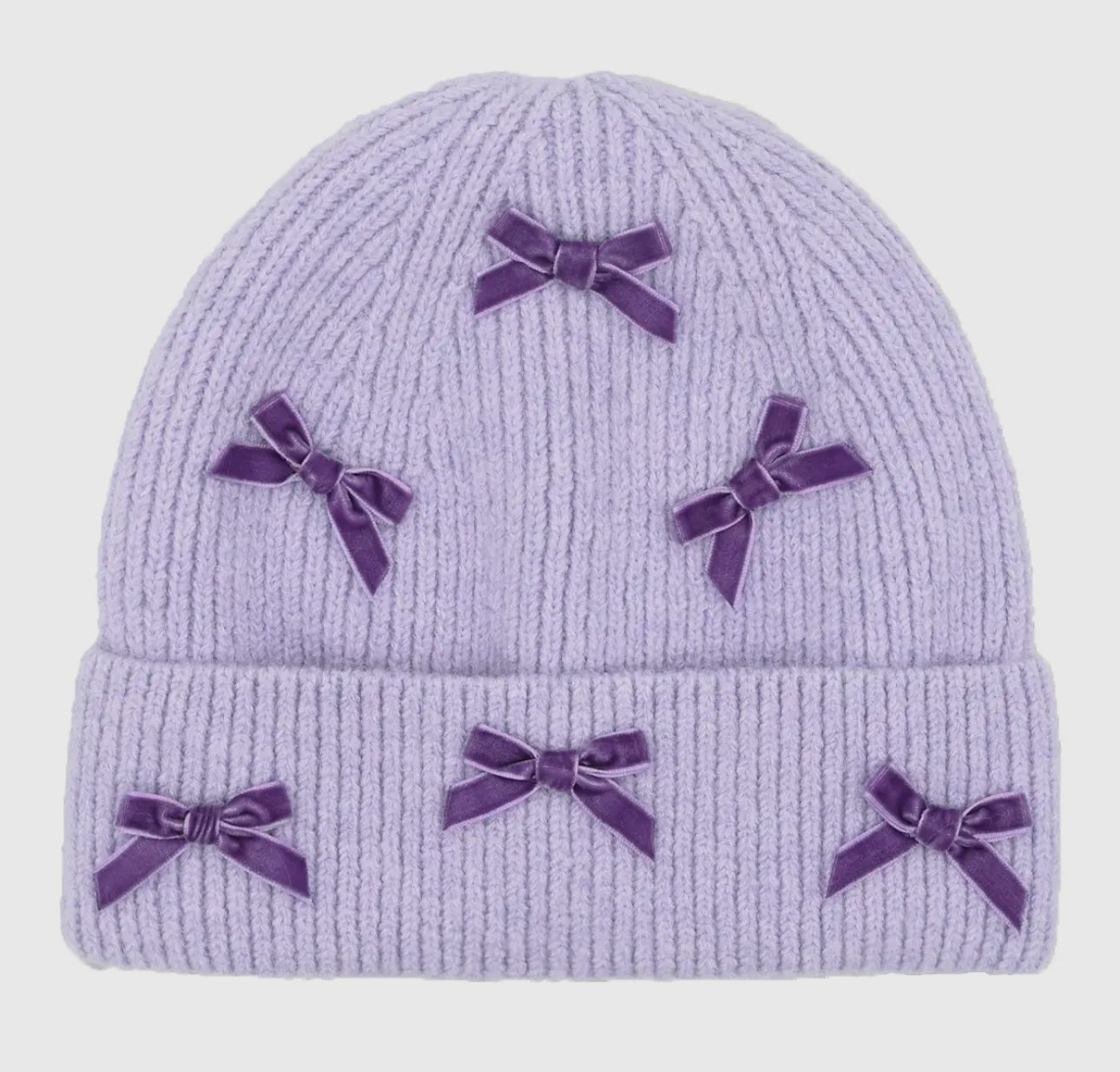 Velvet Bows Knit Beanie Hat