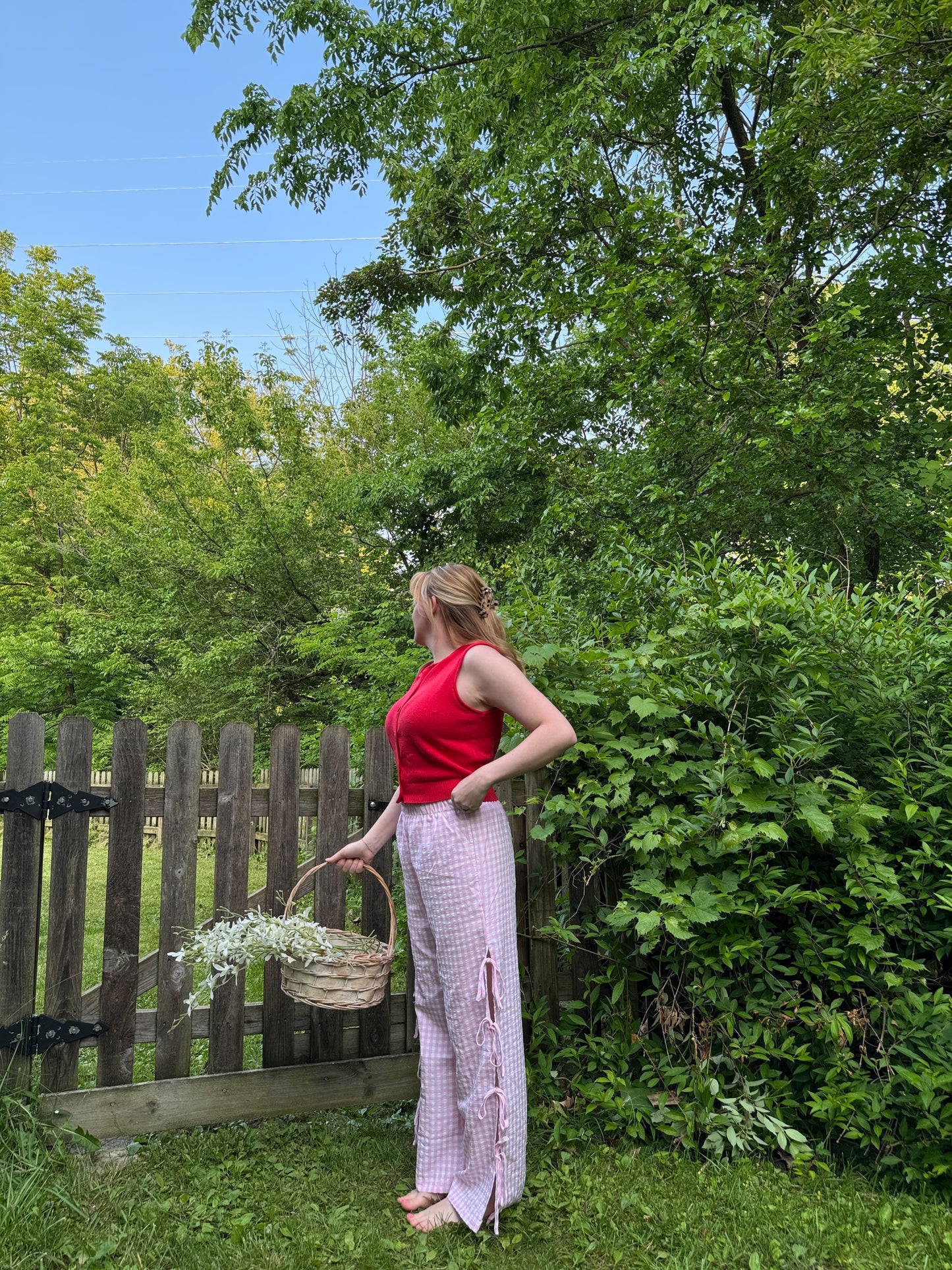 Pink Gingham Tie-Side Pants