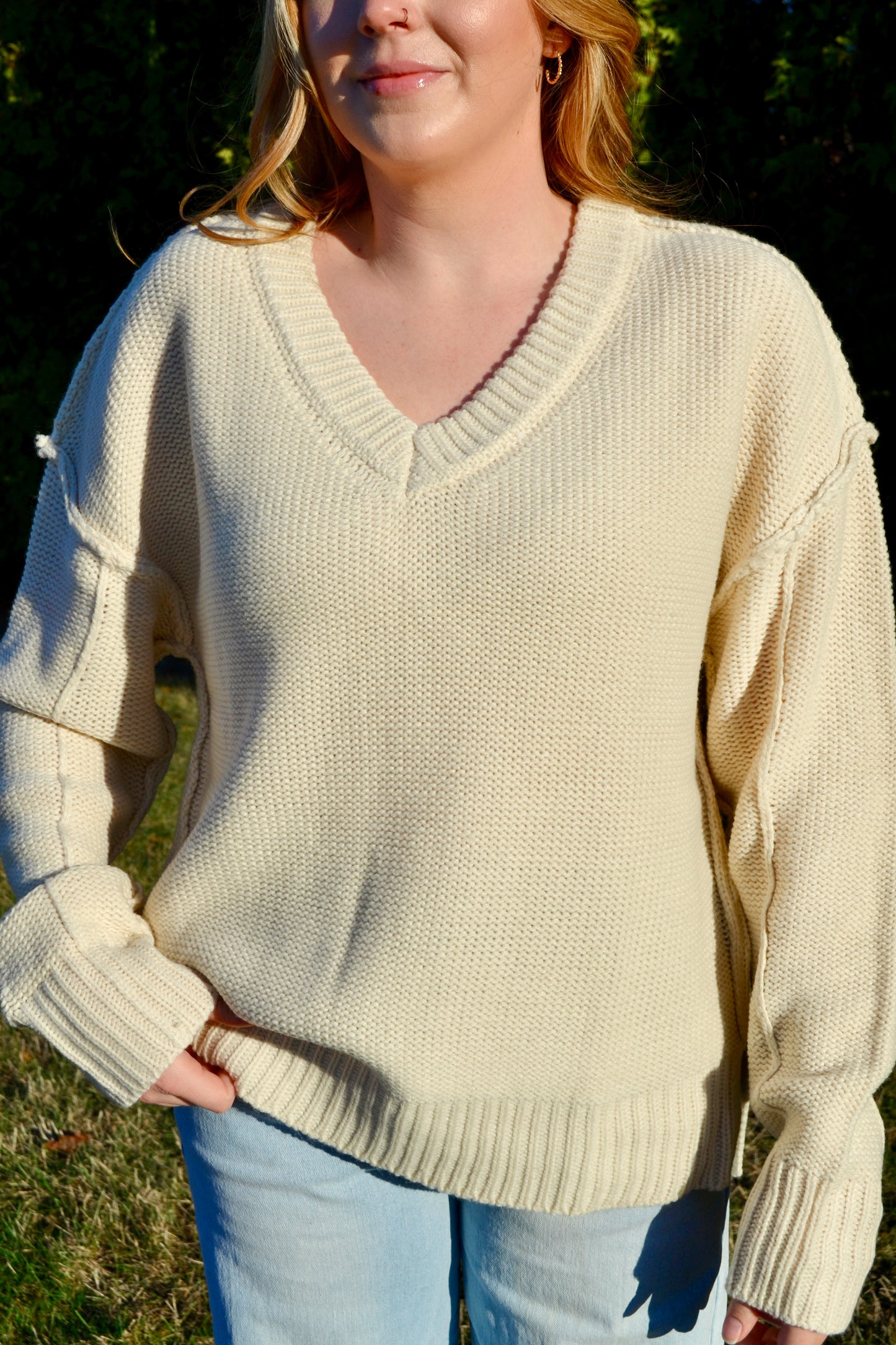 Dani Cream V-Neck Knit Sweater