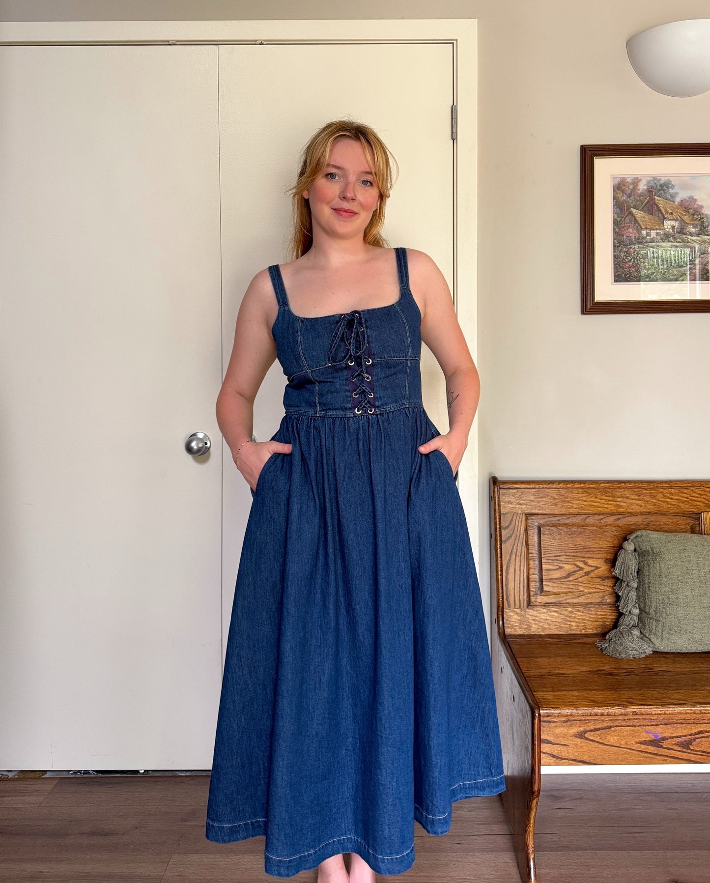 Lace Up Denim Midi Dress Ceili Boutique Lace Up Denim Midi Dress Ceili Boutique
